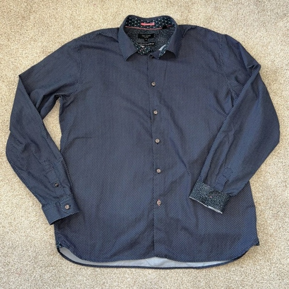 Ted Baker Long Sleeve Flip Cuff Button Down Shirt Blue‎ Geometric Size 6 US XXL